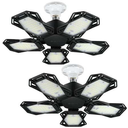 

YUNLIGHTS 2pcs 180W LED Garage Light 18000LM Flood Light 5 Deformable Panels Garage Ceiling Light E26 LED Shop Light for Workshop