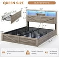 thumbnail image 6 of Queen Rustic Bed Frames With Storage Headboard Bookcase, Farmhouse Wooden Platform Panel Bed with 4 Drawers & Charging Station, No Boxing Need, Vintage Gray, 6 of 10