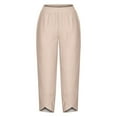 thumbnail image 4 of Mitancoo Hem Pants for Women - Plus Size High Waist Casual Wide Leg Cropped Lounge Pants Beige Pants Size M, 4 of 4