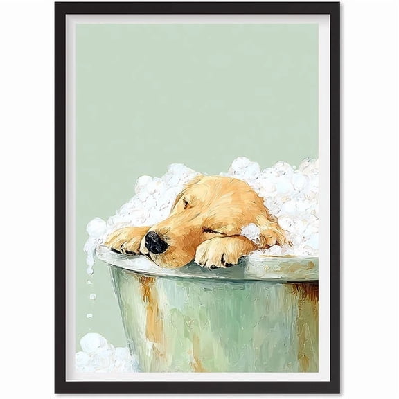 Golden Retriever Bathroom Print - Golden Retriever Wall Art, Dog Bathroom Decor, Matte Canvas Stretched, Posters for Room Bedroom Living Room Bathroom Wall Decor, Posters & Art Prints, Gift.