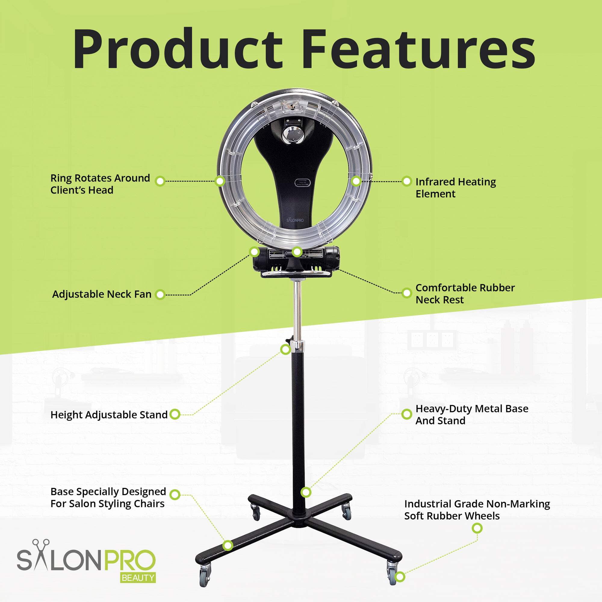 SalonPro Orbiting Halo Infrared Hair Dryer  Color Processor - Rolling Base, Black