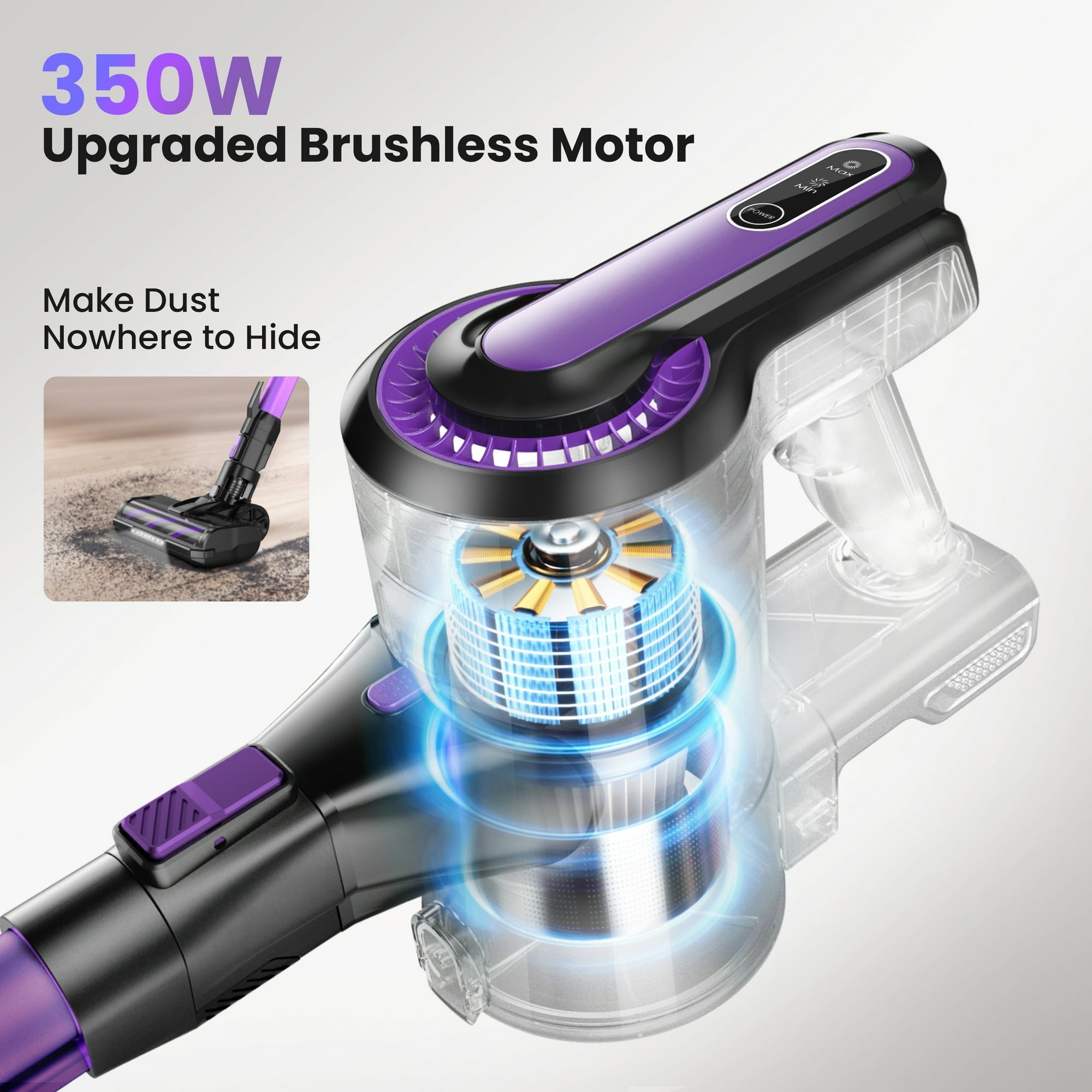 Cordless Vacuum Cleaner,30Kpa 60min Runtime Lightweight Stick Vacuum,8 in1 Self-Standing,Rechargeable Vacuum Cleaners for Pet Hair,Carpet,Hardwood Floor V870(Purple)