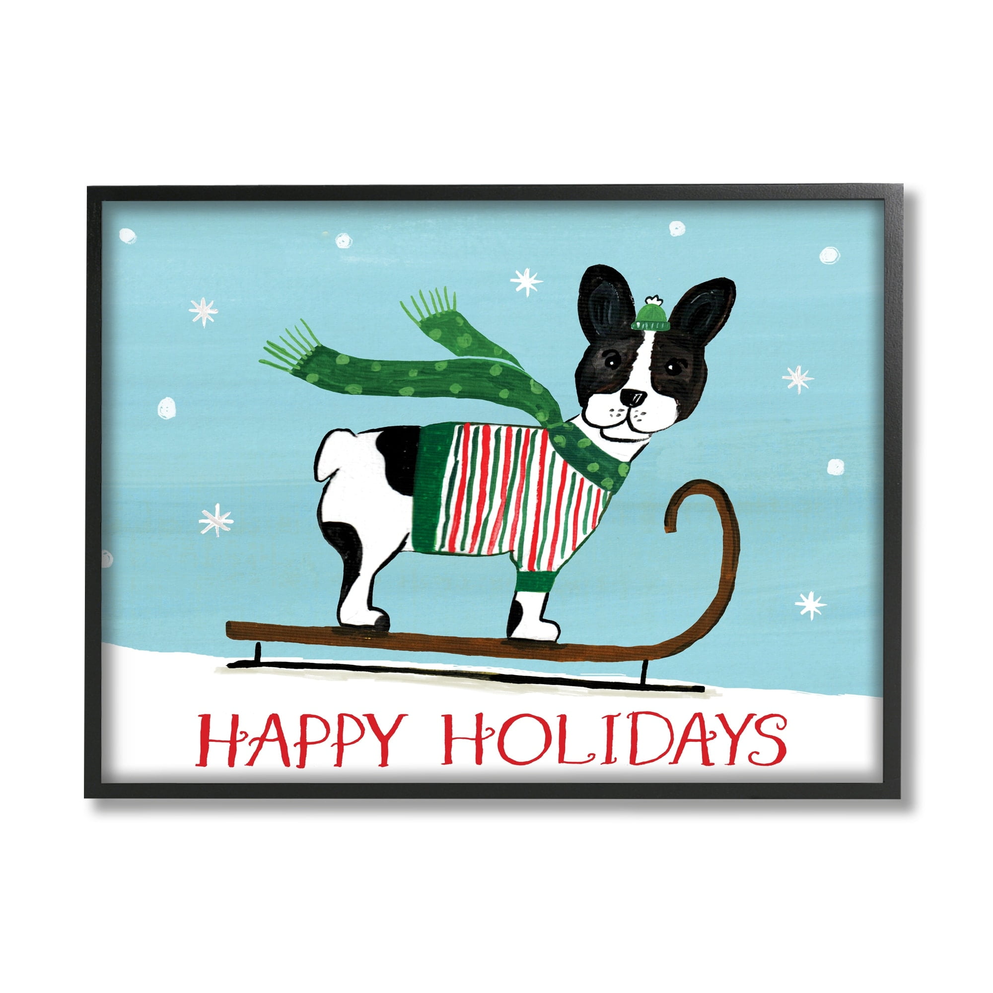 Dog Sledding Holiday Snowscape Scene Falling Snowflakes Animals & Insects Painting Framed Art Print Wall Art