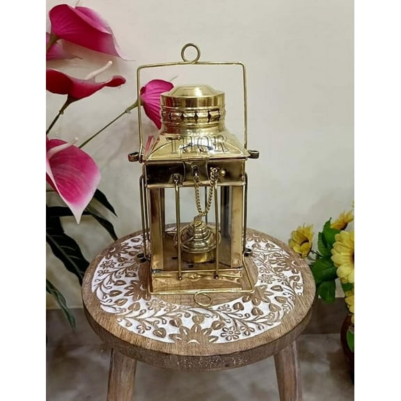 Vintage Marine Anchor Decorative Oil Lamp - Nautical Brass Ship Lantern Glass Oil Lamp - for Home Decor - Nautical or Victorian Wedding - Store Rustic Vintage Home Decor Gifts