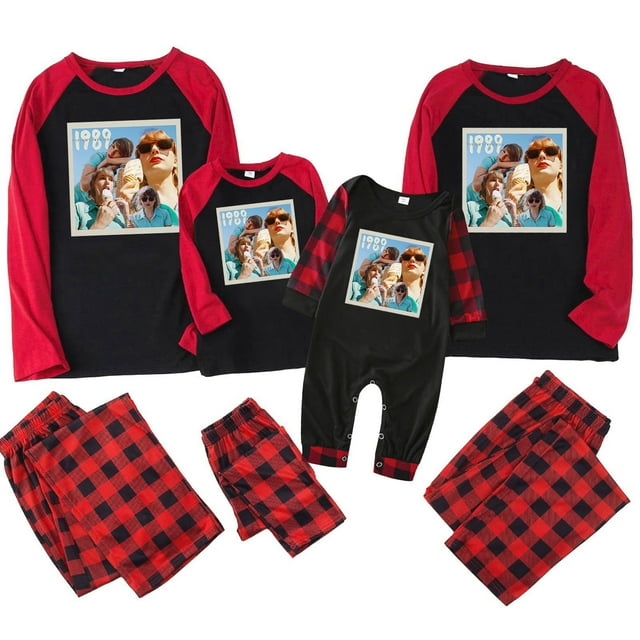 Pyjamas de Noël Assortis avec la Musique Pop de 1989, Tenues Assorties pour la Famille, Pyjamas Assortis Colorés pour un Style Familial Cohérent (Rouge)