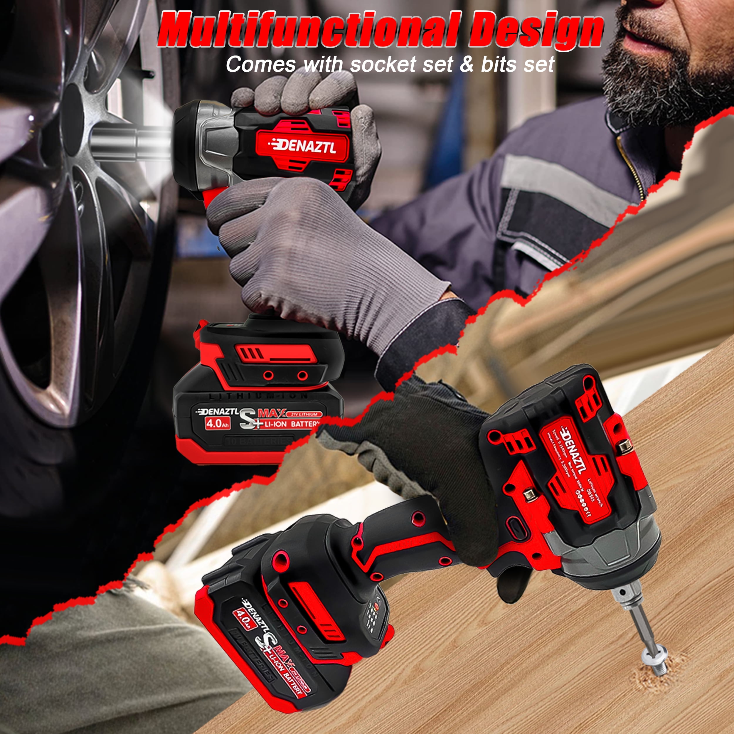 600 N.m Cordless Impact Wrench, 400 Ft-lbs 1/2 inch Electric Impact Gun, High Torque Brushless Impact Wrench w/ 2x 4.0Ah Battery, Fast Charger & 5 Sockets