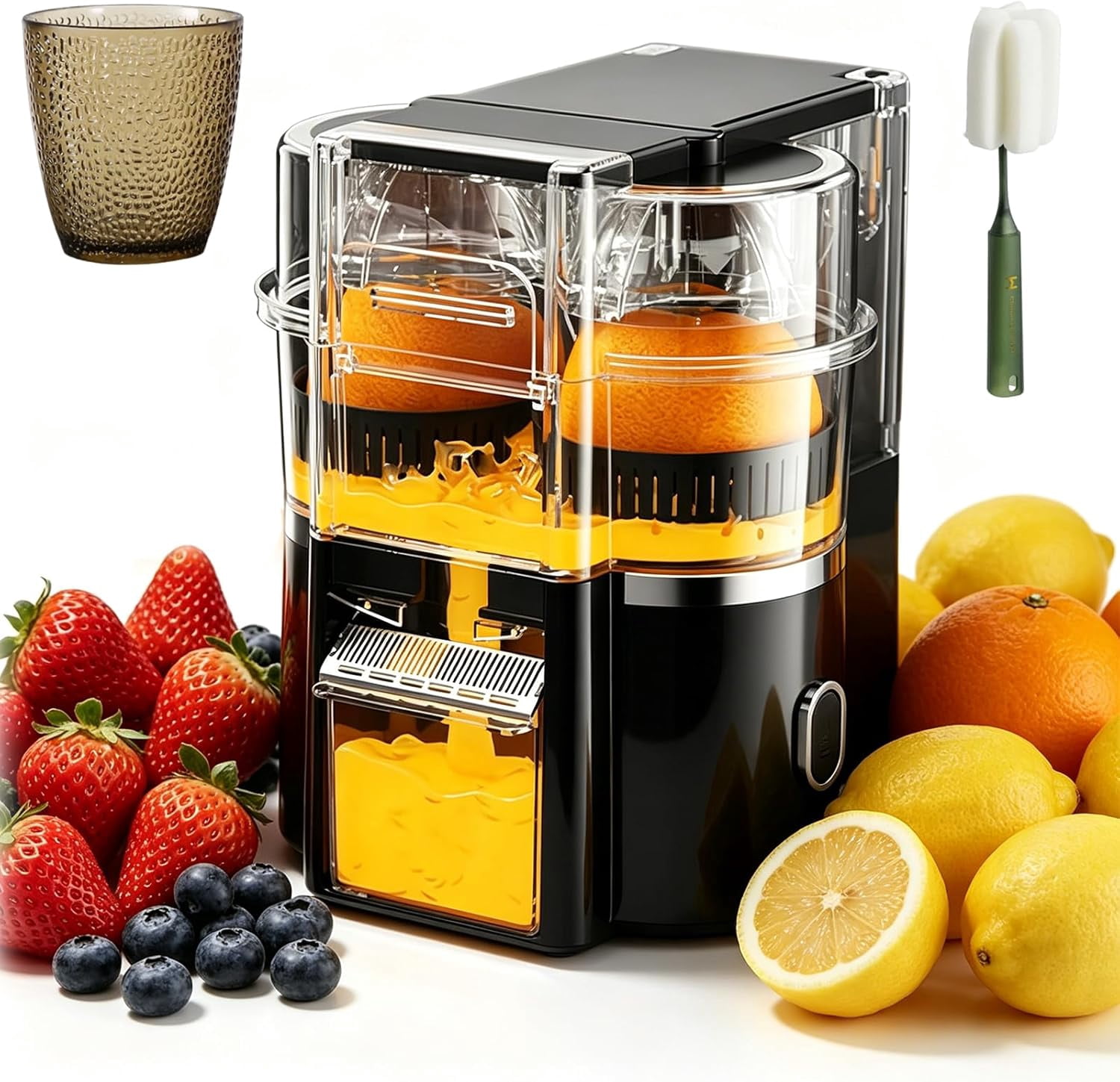 Dual-head Electric Juicer, Dual-head Electric Citrus Juicer, Automatic Duals-Heads Juicers Machine, Built-in Cutter, for Oranges, Lemons, and Limes, Portable and Efficient Juicing Machine (White)