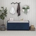 thumbnail image 2 of Storage Bench with 3 Shutter-shaped Doors, Shoe Bench with Removable Cushion and Hidden Storage Space - Antique Navy, 2 of 7