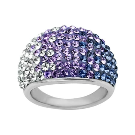 - Dome Ring with Purple-Lavender-White Fade Swarovski Crystals in Sterling Silver