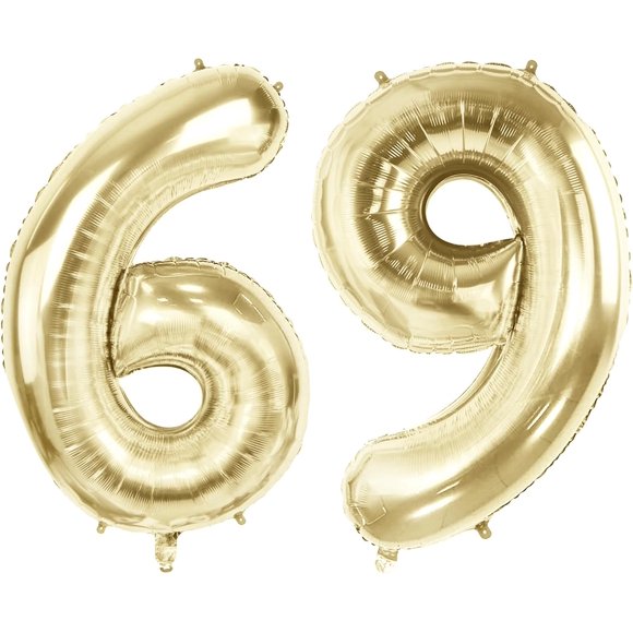 Number 69 Balloons for 69th Birthday Party Decorations, 40" Champagne Gold Foil Helium Balloons, 40 Inch 0-100 Anniversary Supplies for Women Men and Mother Dad