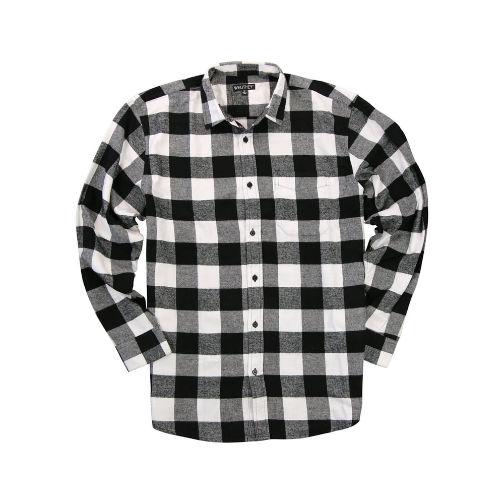 WEUTHEY - Men's Long Sleeve Button Down Flannel Shirt (Black/White ...