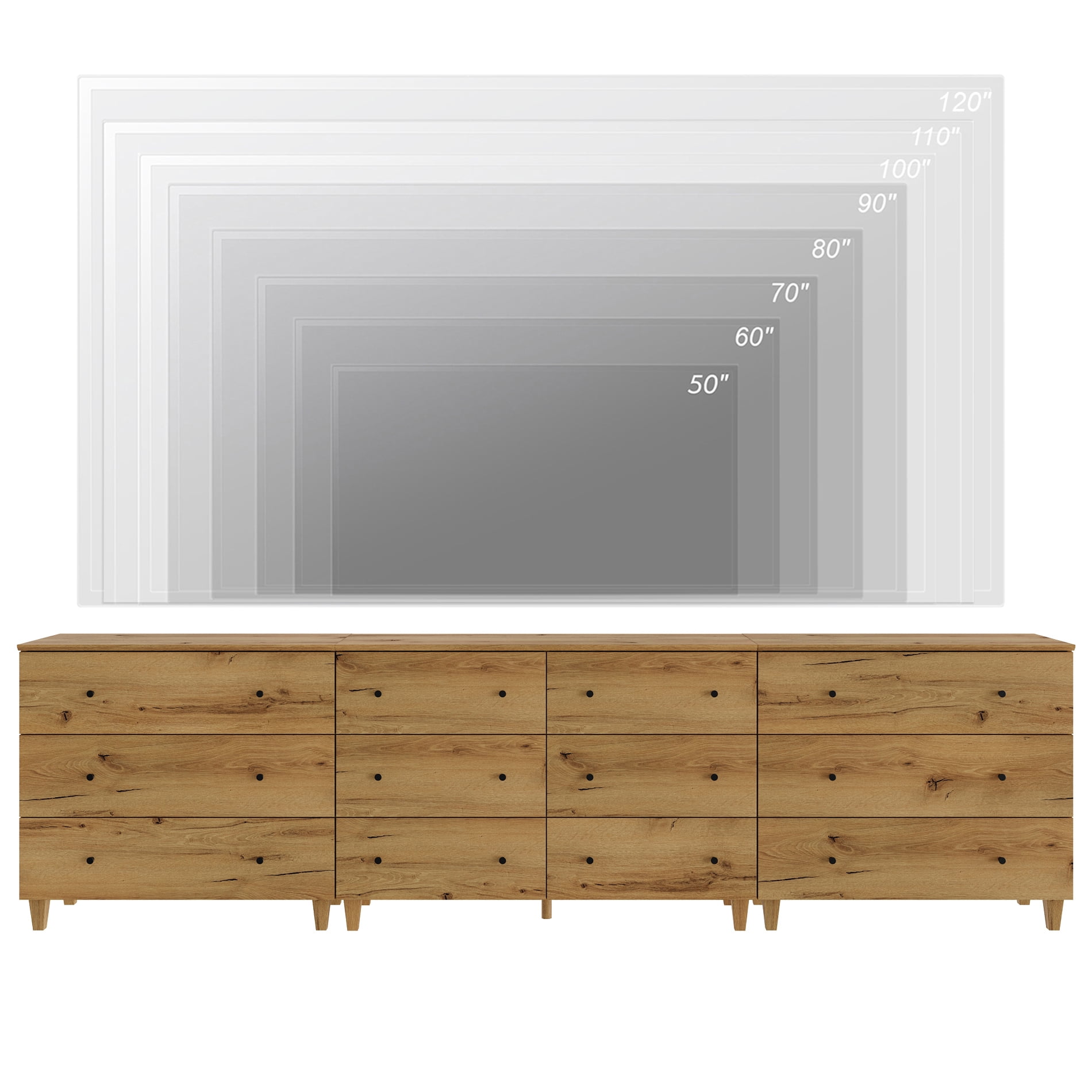 WAMPAT Modern TV Stand for 100+ Inches TVs, 3-in-1 Large Wooden Media Console with 12 Spacious Drawers for Living Room, Beige