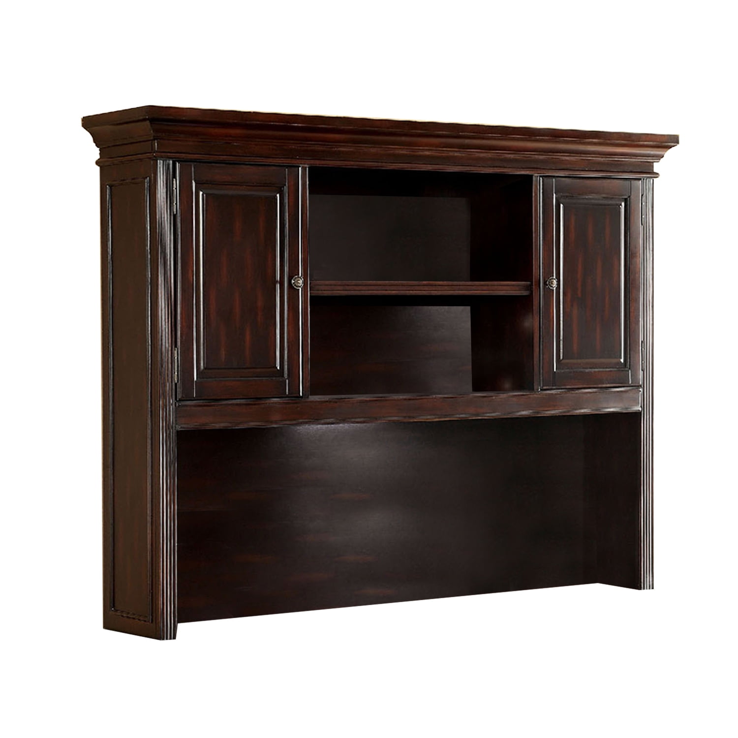 Wooden Desk Hutch with 2 Door and Open Compartment, Cherry