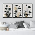 thumbnail image 3 of IDEA4WALL Framed Canvas Print Wall Art Set of 3 Black and Gold Midnight Floral Landscape Vintage Art Elegant Botanical Wall Decor Pastel Nature Scenery Prints Minimal Artwork - Black 24"x36"x3, 3 of 5