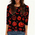 thumbnail image 5 of Womens Halloween Shirts Horror 3/4 Sleeve Pullover Spooky Halloween Ghost Pumpkin Printed Tops Funny Crew Neck T Shirts Three Quarter Length Blouse,M, 5 of 8
