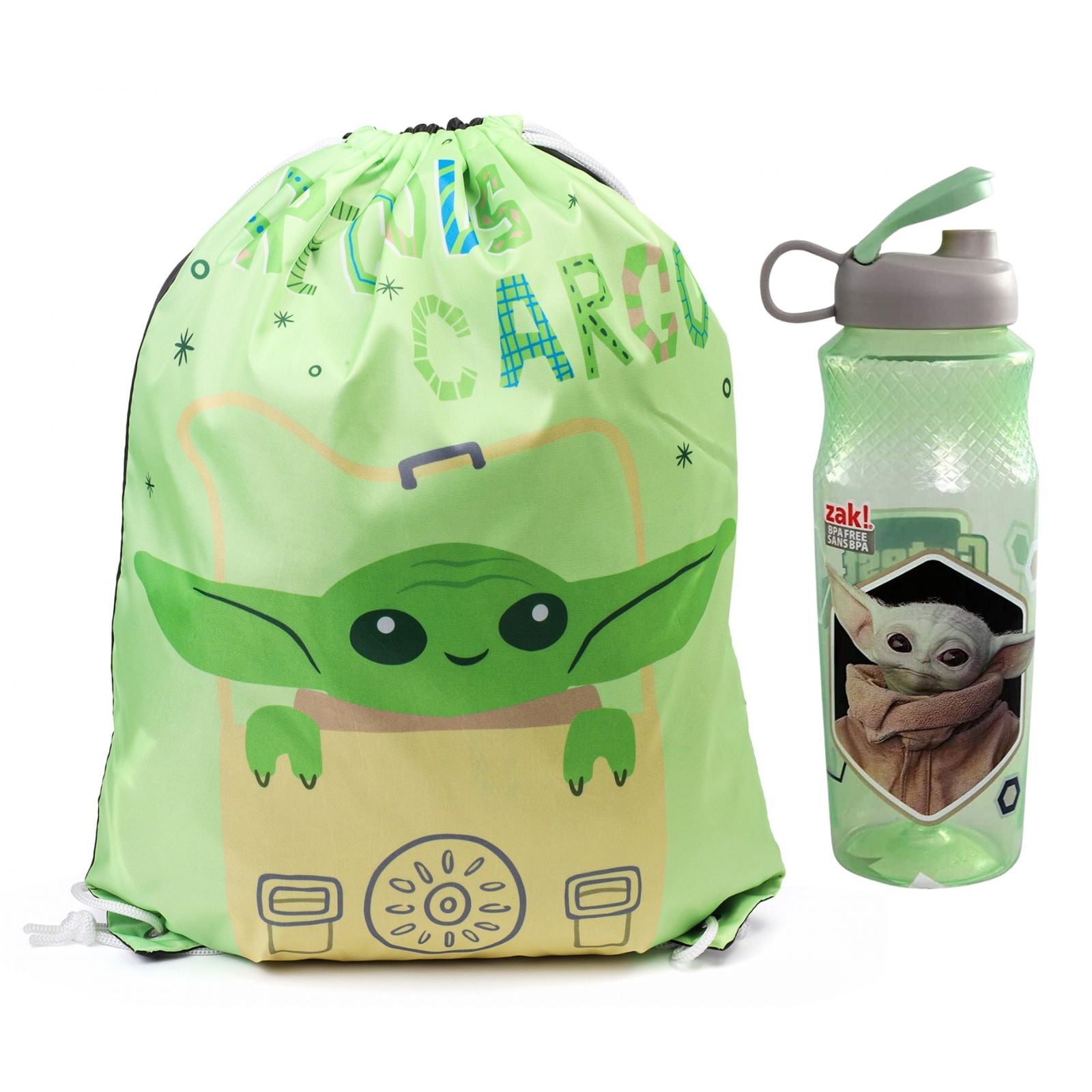 Baby Yoda 2pc Kids Precious Cargo Drawstring Backpack Bundle Water