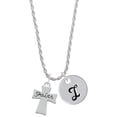 thumbnail image 1 of Delight Jewelry Silvertone Faith Flat Cross Silvertone Script Initial Disc - I - Charm Necklace, 20"+3", 1 of 4