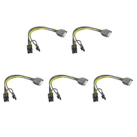 15Pin SATA Male to 8Pin(6 2) PCI-E Power Supply Cable SATA Cable 15-Pin to 8 Pin Cable 18AWG Wire for Graphic Card(5Pcs)