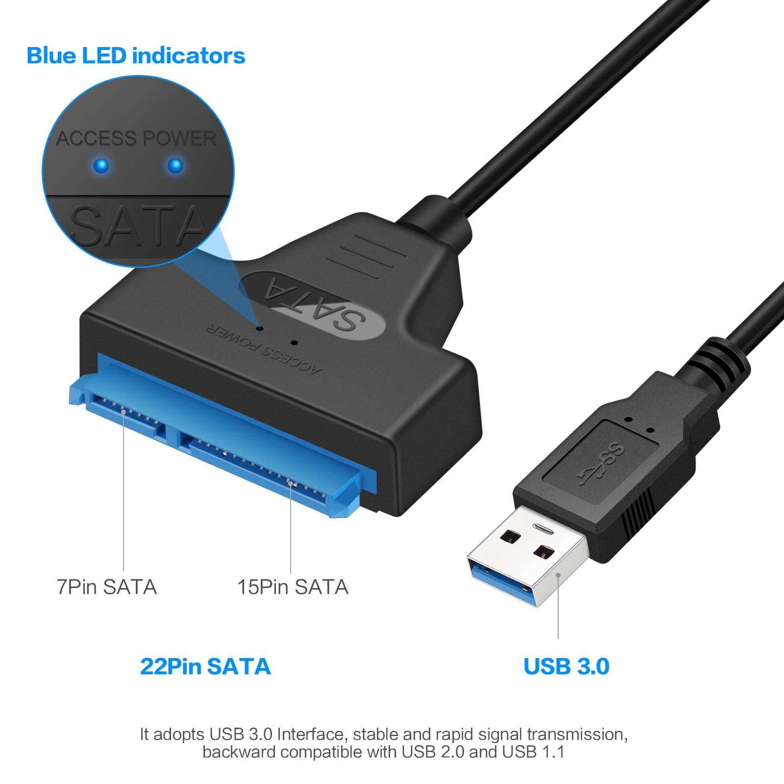 frisk mønt Gammeldags USB 3.0 to SATA III Hard Drive Adapter Cable for 2.5" SSD HDD Drives  External Converter Cable - Walmart.com