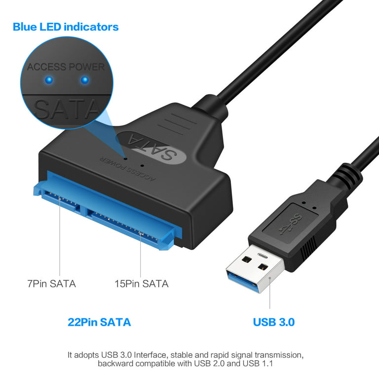 forsendelse Kan ikke læse eller skrive nægte USB 3.0 to SATA III Hard Drive Adapter Cable for 2.5" SSD HDD Drives  External Converter Cable - Walmart.com