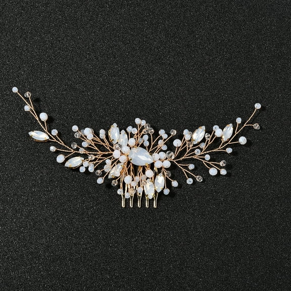 Namzi Bridal Flower Wedding Hair Pins Crystal Pearl Hair Combs Clips Headpiece Gold Wedding Hair Accessories Jewelry with Rhinestone for Brides Bridesmaids Women Girls (White)