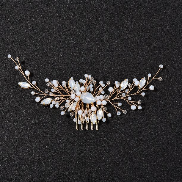 Nvzi Horquillas para el pelo de boda con flores para novias, peinetas con perlas de cristal, pinzas para el pelo, accesorios para el pelo de boda dorados, joyas, color blanco