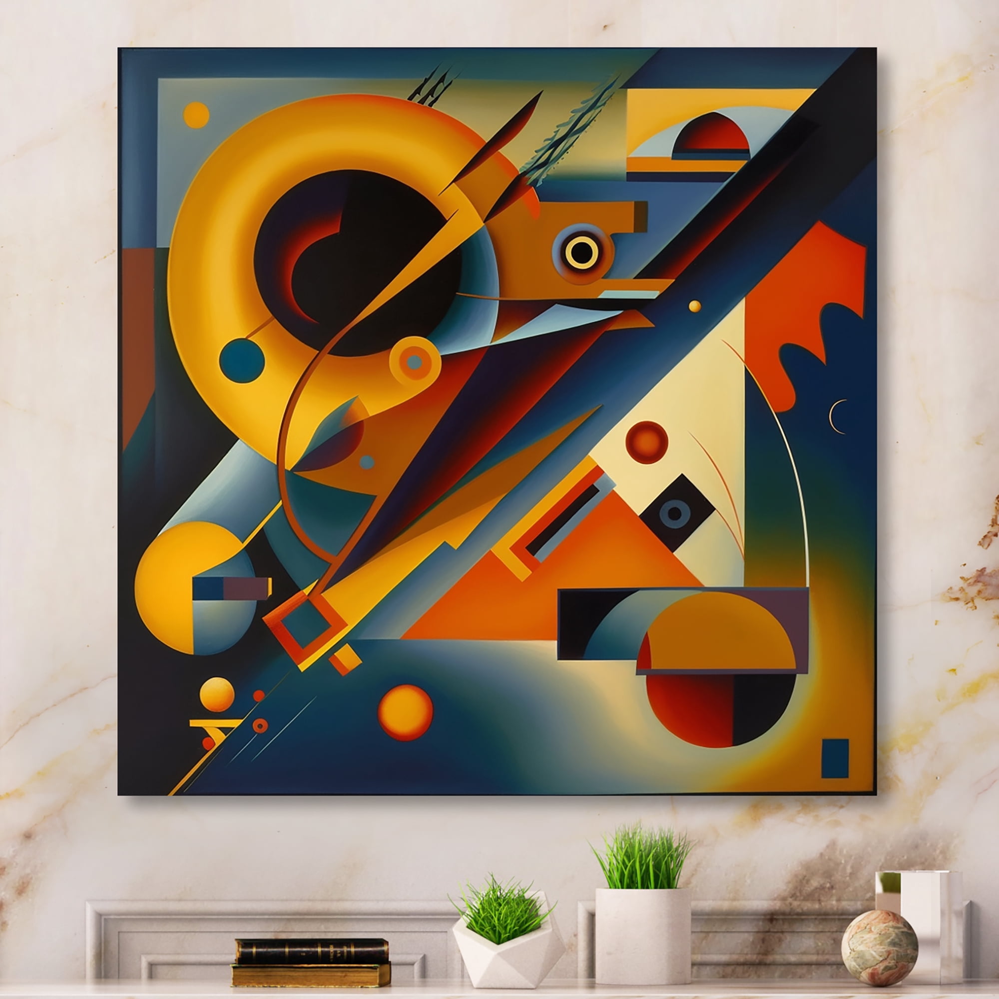Designart Multicolor Geometric Orange Shapes V Canvas Wall Art