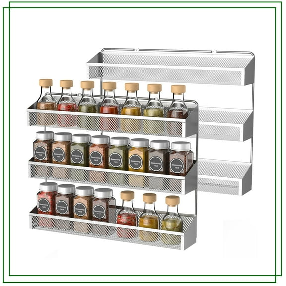 Auledio 2 Pack 3 Tier Metal Spice Rack Organizer Wall-Mount Spice Jars Storage Organizer for Kitchen Cabinet, Silver