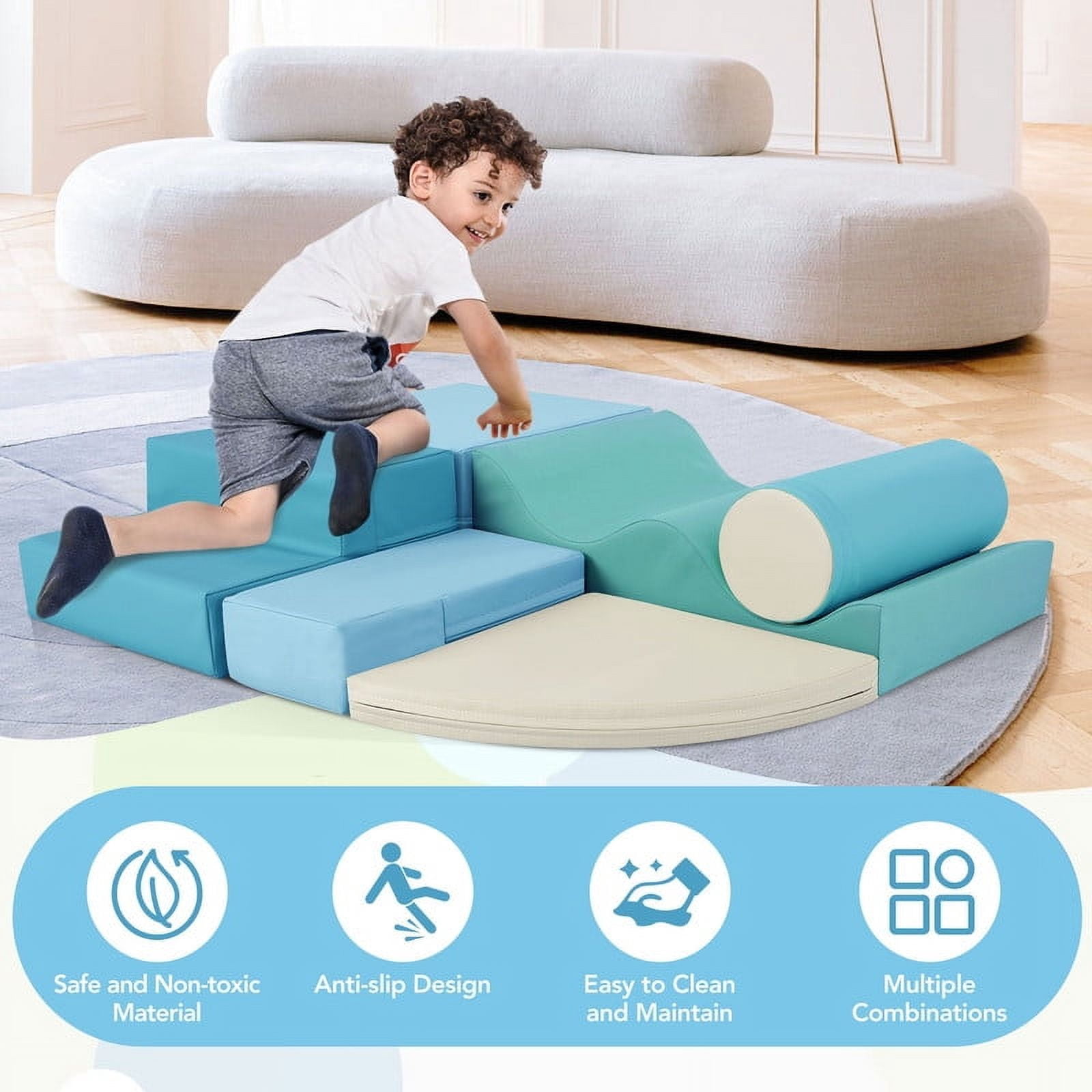 Aukfa 6-Piece Kids Climbing Toys, Baby Climber Blocks for Toddlers, Foam Play Gym Climbing Structures for Indoor Climb - Blue