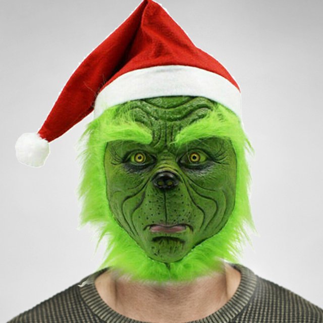 Casco De Papá Noel Casco De Papá Noel Máscara de cabeza completa de monstruo verde, accesorios de máscara divertida de talla única para fiesta de Navidad