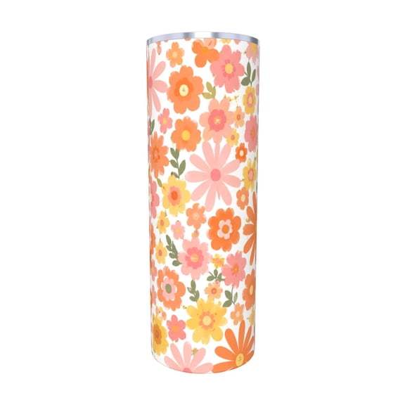 20oz Retro Floral Insulated Tumbler with Handle and Straw Cute Daisy Travel Coffee Cup Gift for Women with Straw