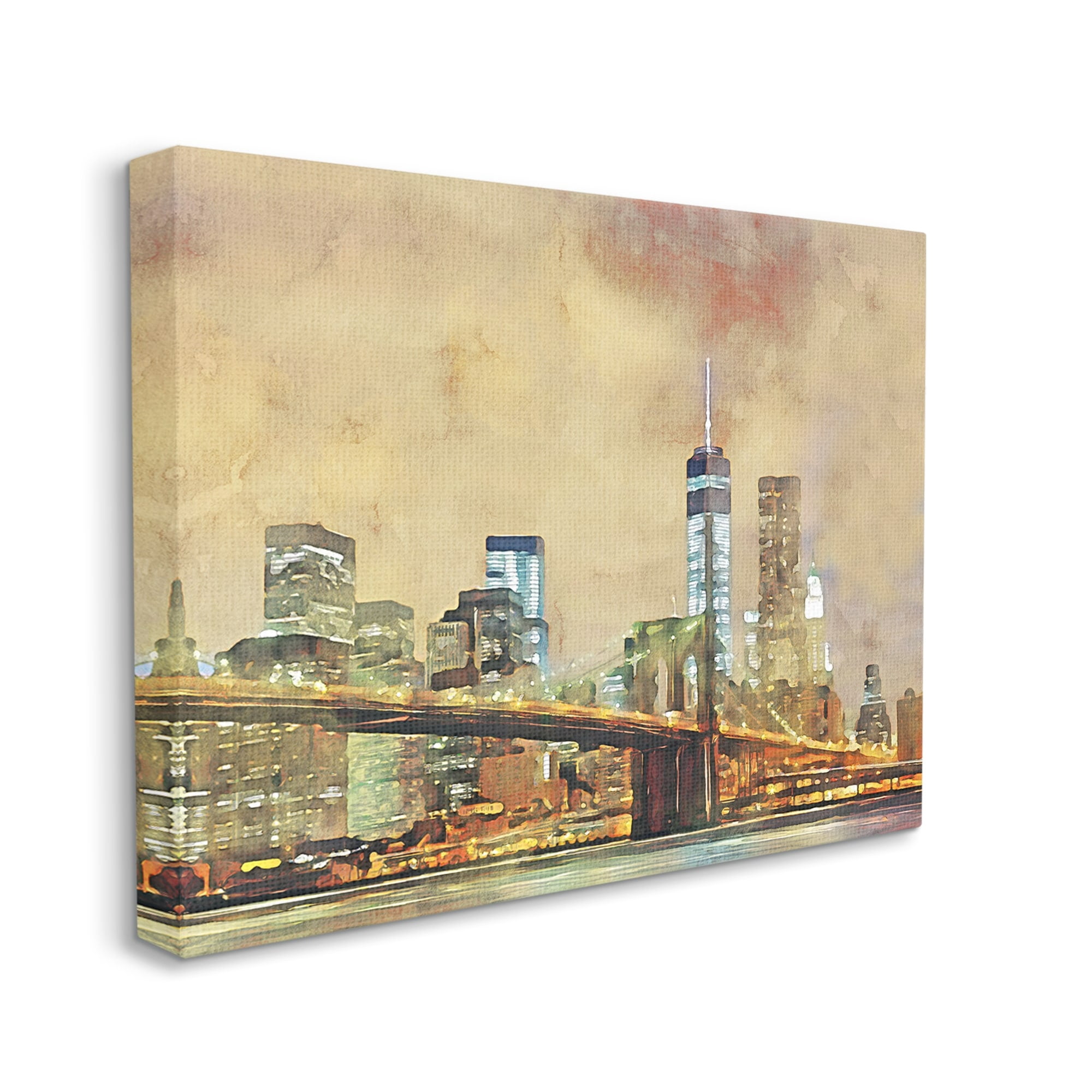 Stupell Urban Cityscape Bridge Metropolis Travel & Places Painting Gallery Wrapped Canvas Print Wall Art
