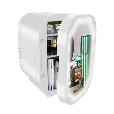 LED Beauty Fridge Mini Fridge 6 Liter Portable Mirror Refrigerator, Compact Refrigerators with Led Lighting Cooler Warmer for Makeup, Skincare, Bedroom, Office, Car, Dorm or Travel