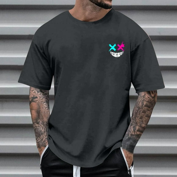 EOYWHK Big and Tall Mens Graphic T-Shirts Summer Lightweight Shirts Comfy Loose Fit Short Sleeve Crew Neck Pullover Basketball Football Tops Up to 60% off
