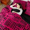 thumbnail image 4 of Castle Fairy Boys Girls Geometric Plaid Stripes Twin Bedding Sets 7-Piece,Bohemian Theme Bedding Comforter Set Microfiber,Black Pink Breathable Sheet Sets,Microfiber Bedroom Decor,Reversible, 4 of 8
