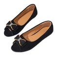 thumbnail image 6 of Ladies 2026 Summer Flat Shoes Solid Color Peep Open Toe Bow Detail Soft Sole Slip On Lightweight Cushioned Orthopedic Arch Support Wide Toe Box Comfort Walking Daily Footwear Black 41, 6 of 9