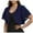 Navy, variant on WENWU Women Fashion Solid Short Sleeve Cropped Open Front Chiffon Cardigan Big Sweater Cardigan Sweaters for plus Size Women