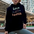 thumbnail image 2 of Cute Love and Lipstick with Smiling Face, Beauty Themed Merch Gift for Makeup Artist or Lovers, Cosmetologists & Beauticians, Navy Blue Hooded Sweatshirt or Hoodie, 3XL, 2 of 5
