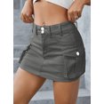 thumbnail image 4 of nvzhuang Women Mini Skirt Vintage Low Waist Cargo Skirt Summer Slim Fit Solid Color Skirt with Pockets for Club, 4 of 7