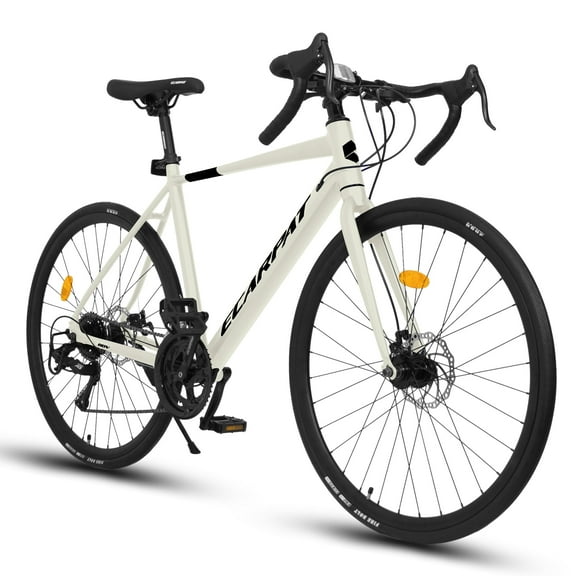 POVANLI  700C Road Bike for men women, 16-Speed Outdoor Bike Disc Brakes, Racing Bike Light Weight Aluminum Frame, City Commuting Road Bicycle L Size, Adults ages 14+, Gift(Cream)