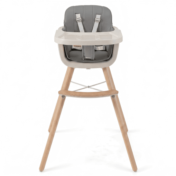 ELLEGNT 6-in-1 Baby High Chair, Feeding Chair, Convertible Highchair with 5-Point Harness, Removable Tray & PU Cushion for Babies and Toddlers in Gray