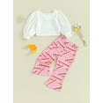 thumbnail image 2 of Suealasg Kids Girls 2 Piece Outfits Valentine's Day Long Sleeve Tops and Letter Print Elastic Flare Pants Set 6M 1T 2T 3T 4T Toddler Baby Girls Fall Cute Clothes, 2 of 8
