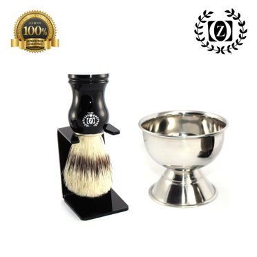 3 PC MEN'S SHAVING KIT- BOAR BRISTLE SHAVING BRUSH, STAINLESS STEEL SHAVING CUP