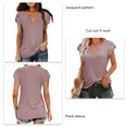 thumbnail image 4 of Tops de verano para mujer, camisa informal de Color puro con cuello en V y mangas de pétalos recortadas de Jacquard para fiesta, oficina y compras, 4 of 5