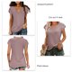 thumbnail image 3 of Tops de verano para mujer, camisa informal de color puro con cuello en V y manga de pétalo para mujer, para fiesta, oficina, compras, rosa, L, 3 of 5