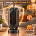 thumbnail image 5 of Space Heater 1300W Portable PTC Ceramic Electric Heater, Quiet Tower Heater with 240 Min Timer, Tip-Over & Overheat Protection, Office Bedroom, Black, 5 of 8