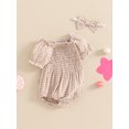 thumbnail image 3 of Bagilaanoe Newborn Baby Girl Summer Rompers Plaid Short Sleeve Off Shoulder Bodysuits + Headband 3M 6M 12M 18M Infant One Piece Jumpsuit, 3 of 7