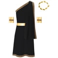 thumbnail image 4 of vastwit Mens Ancient Greek Toga Roman Caesar Warrior Robes Tunic Dress with Headwear Set Black M, 4 of 7