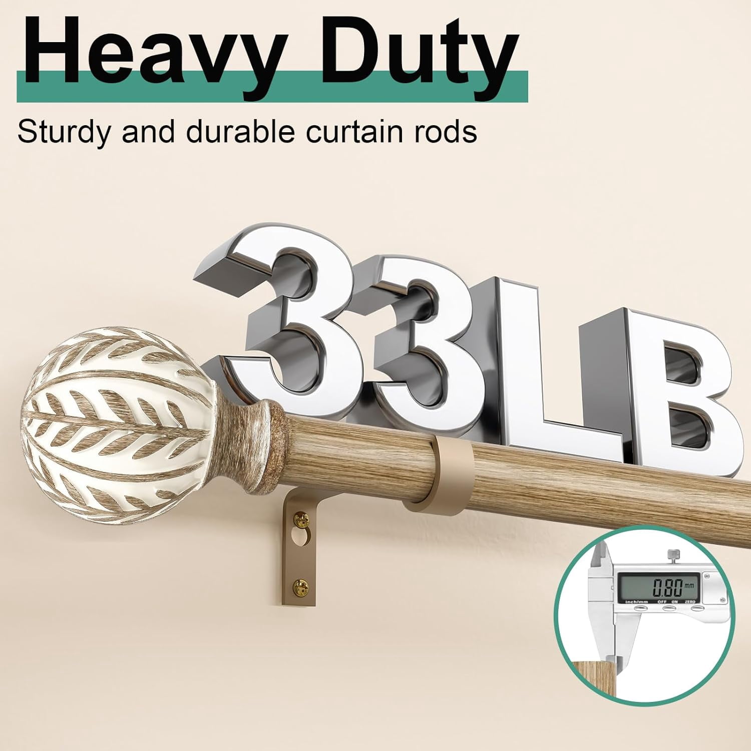 Gold Curtain Rods for Windows 66 to 120 inch,1" Adjustable Heavy Duty Window Curtain Rod Leaf Finials,Rustic Decorative Drapery Rods Set,Size:36-120''
