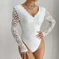 thumbnail image 2 of Daiosportswear Lace Bodysuit for Women Long Sleeve V Neck Body Suits，Shorts for Women, 2 of 8
